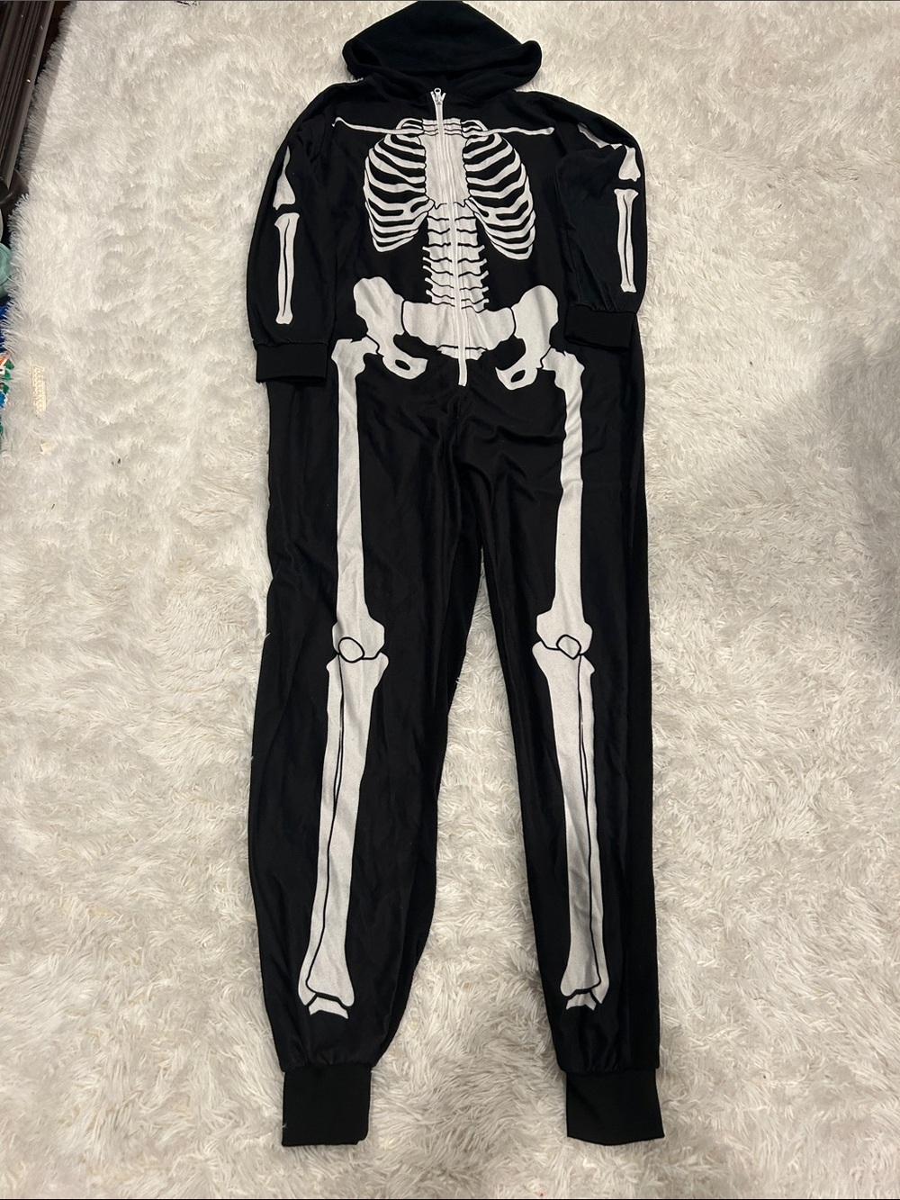 Adult Black Skeleton Print Hooded Jumpsuit/Onesie